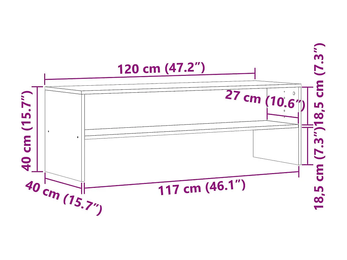 Meuble TV chêne artisanal 120x40x40 cm bois d'ingénierie