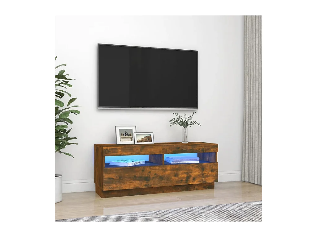 Meuble TV avec lumières LED chêne fumé 100x35x40 cm