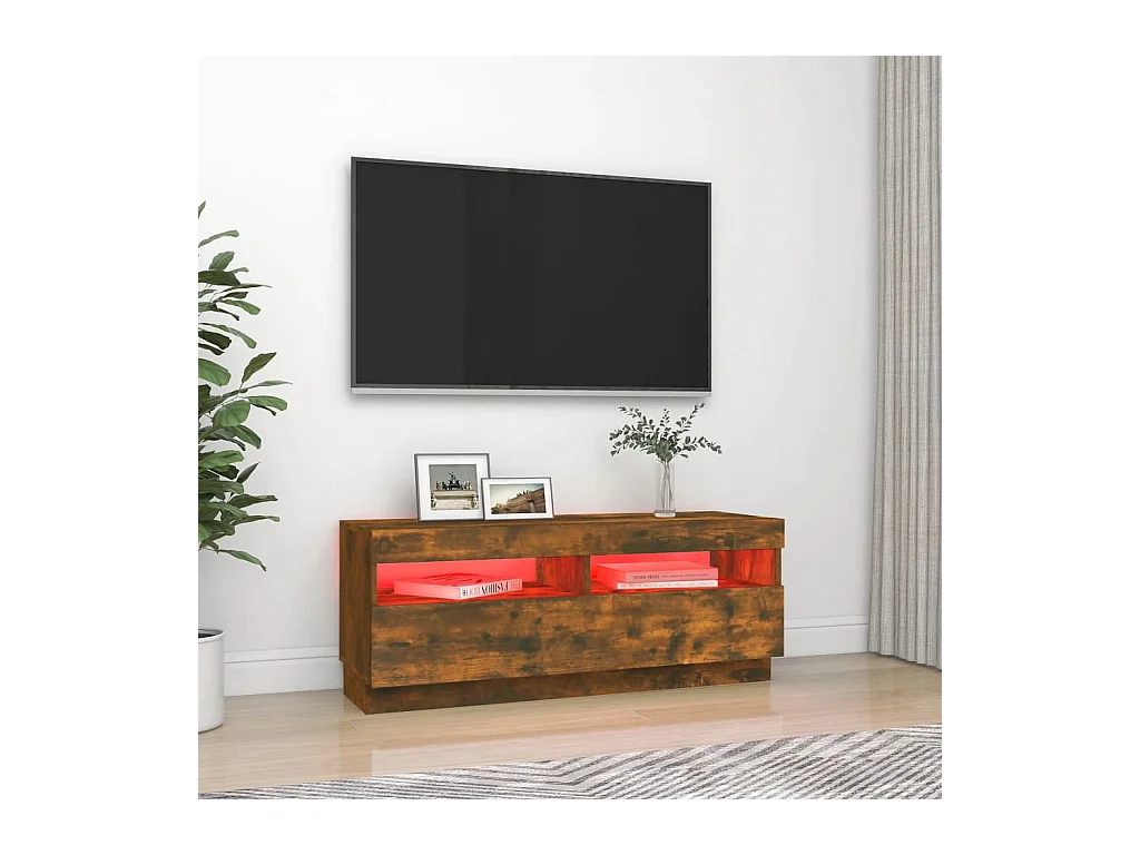 Meuble TV avec lumières LED chêne fumé 100x35x40 cm