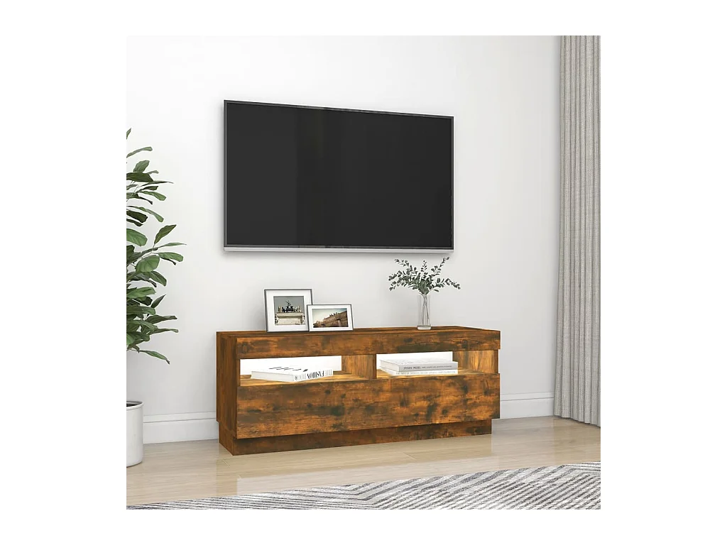 Meuble TV avec lumières LED chêne fumé 100x35x40 cm