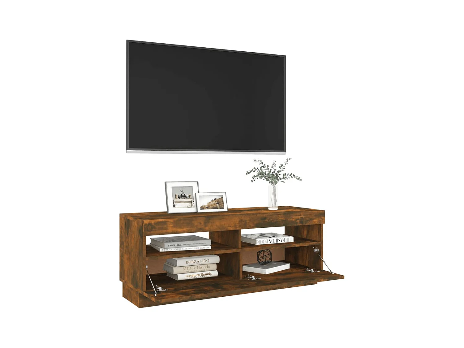 Meuble TV avec lumières LED chêne fumé 100x35x40 cm