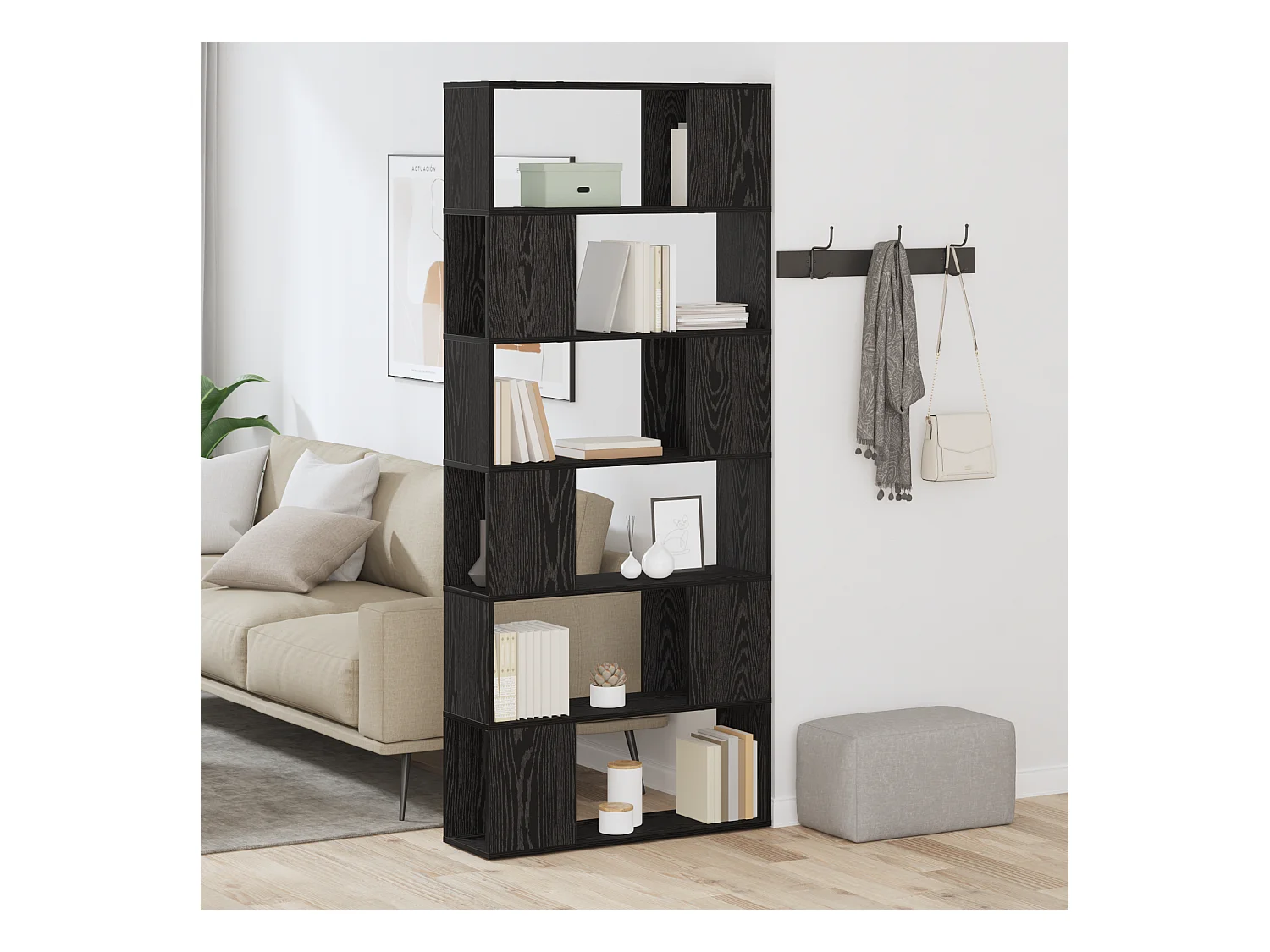Étagère en chêne noir 80x24x186 cm en bois d'ingénierie