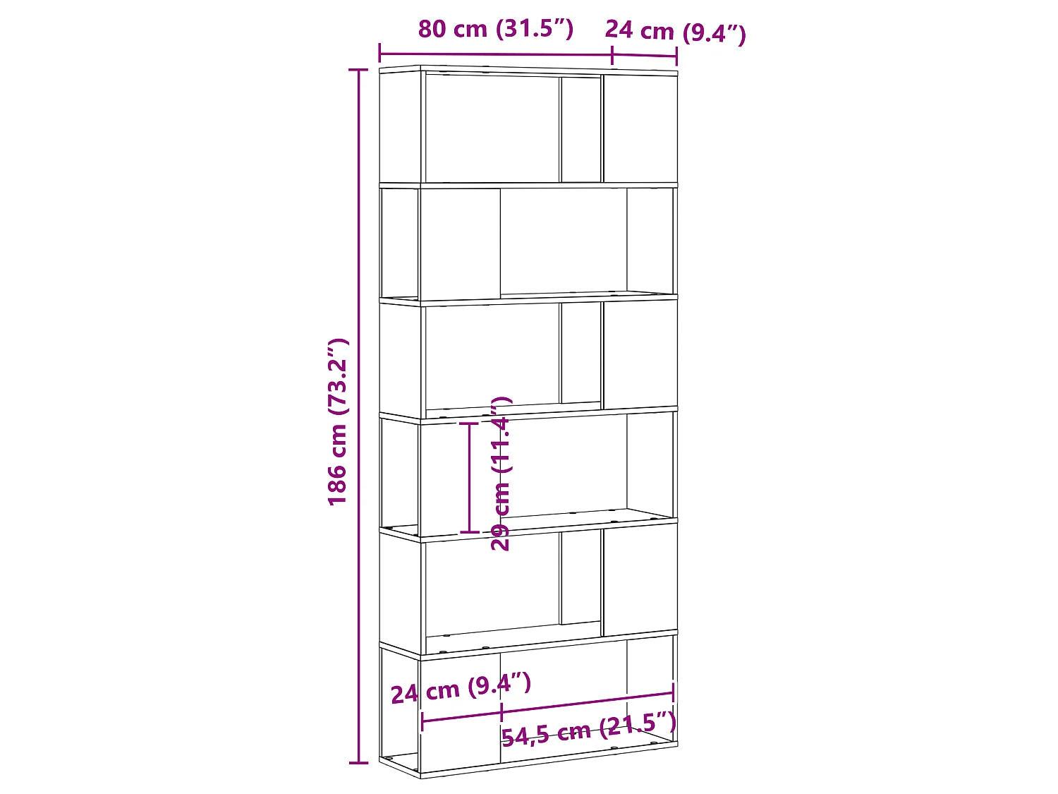 Estantería de roble negro 80x24x186 cm en madera de ingeniería