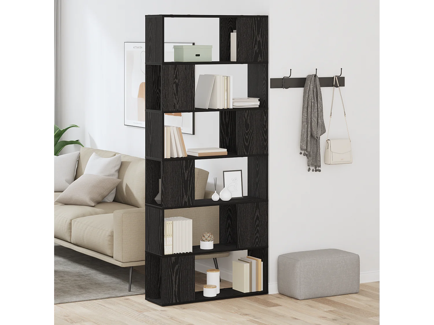 Étagère en chêne noir 80x24x186 cm en bois d'ingénierie