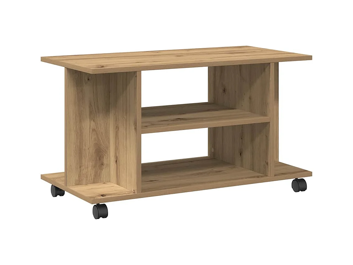 Meuble TV roulettes chêne artisanal 80x40x45 cm bois ingénierie