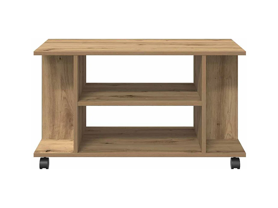 Meuble TV roulettes chêne artisanal 80x40x45 cm bois ingénierie