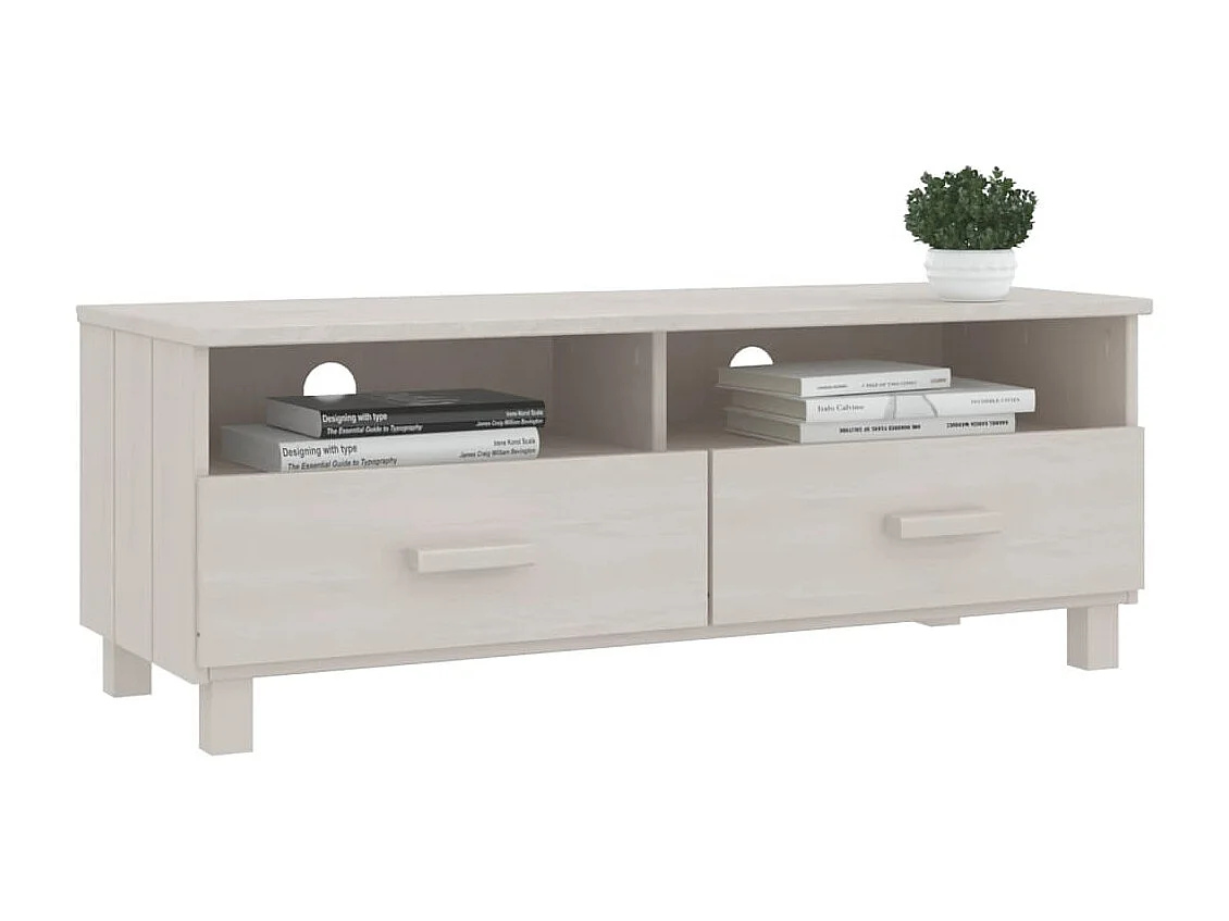 Meuble TV  Blanc 106x40x40 cm Bois massif de pin