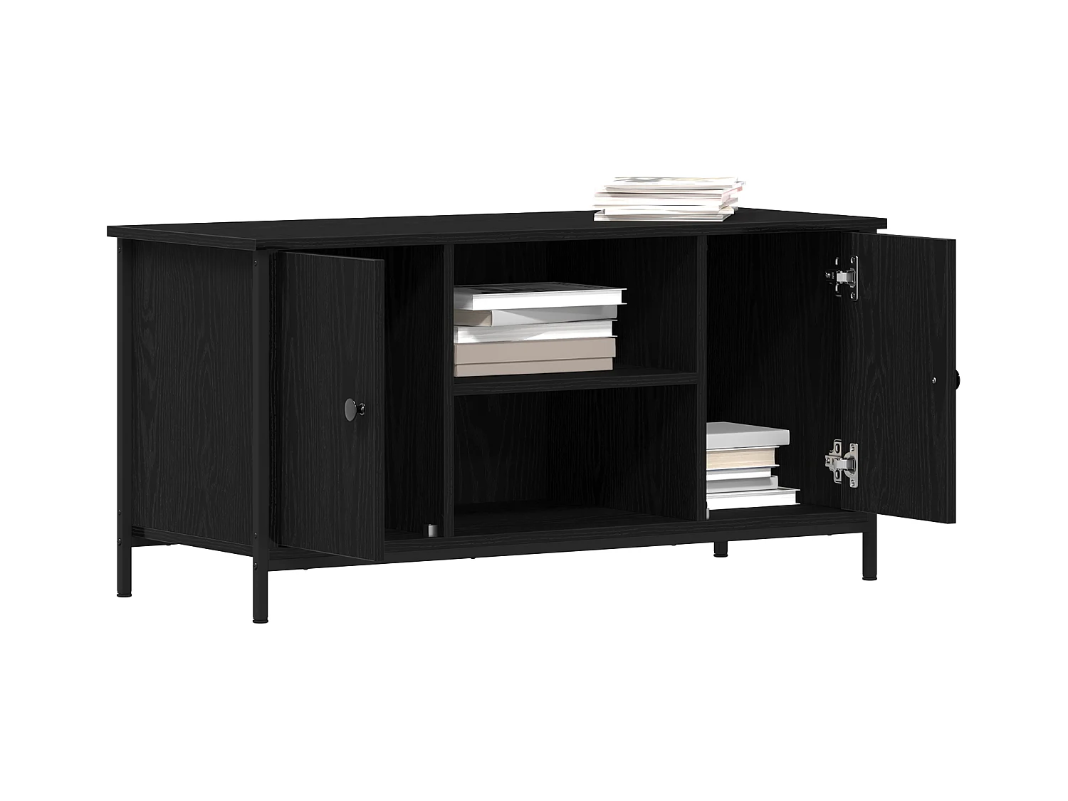 Meuble TV Noir Chêne 100x40x50 cm Bois d'ingénierie et Acier