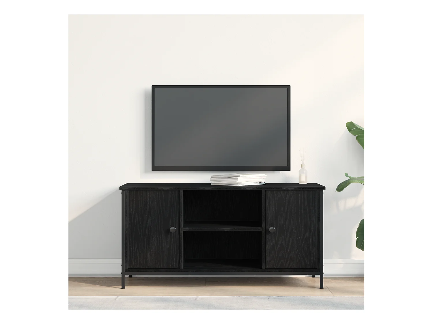 Meuble TV Noir Chêne 100x40x50 cm Bois d'ingénierie et Acier