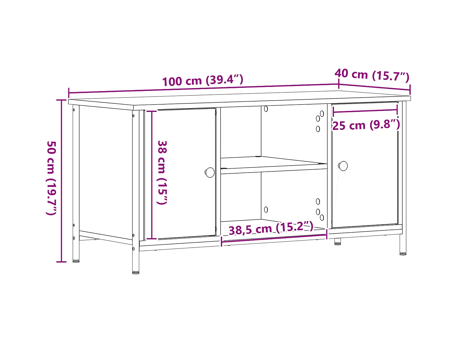 Meuble TV Noir Chêne 100x40x50 cm Bois d'ingénierie et Acier