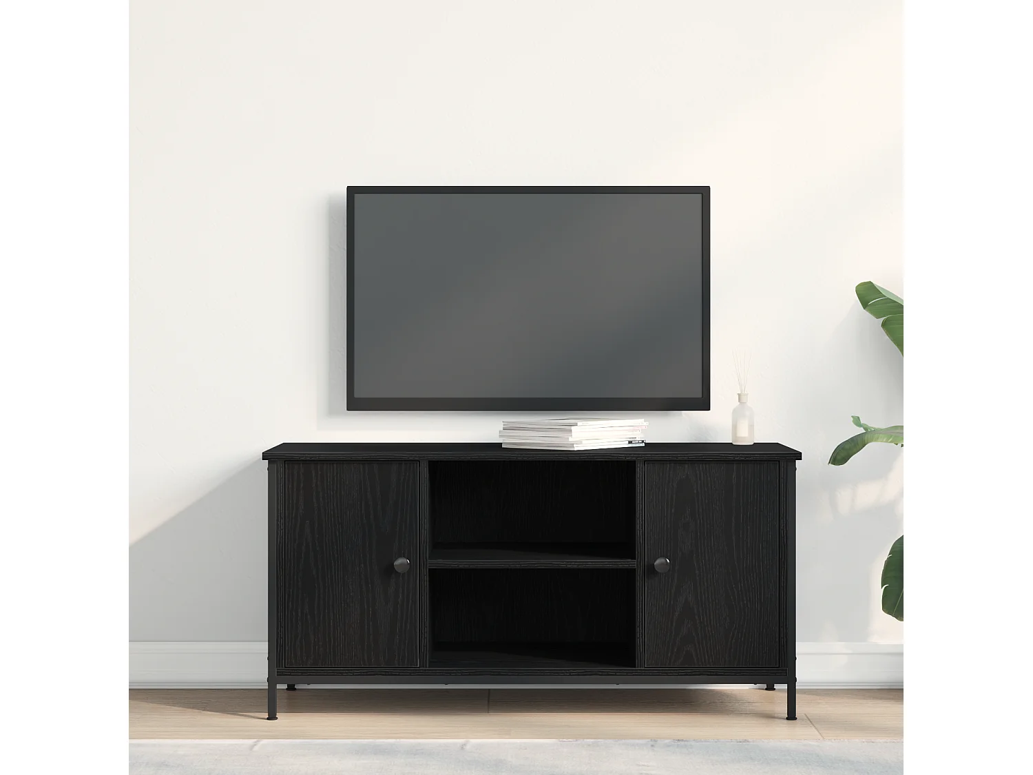 Meuble TV Noir Chêne 100x40x50 cm Bois d'ingénierie et Acier