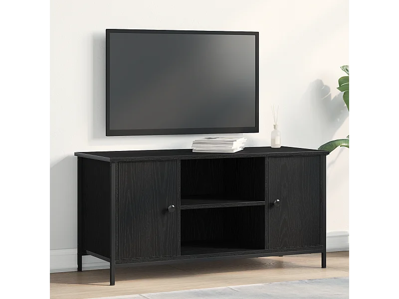 Mueble de TV de roble negro 100x40x50 cm Madera de ingeniería y acero