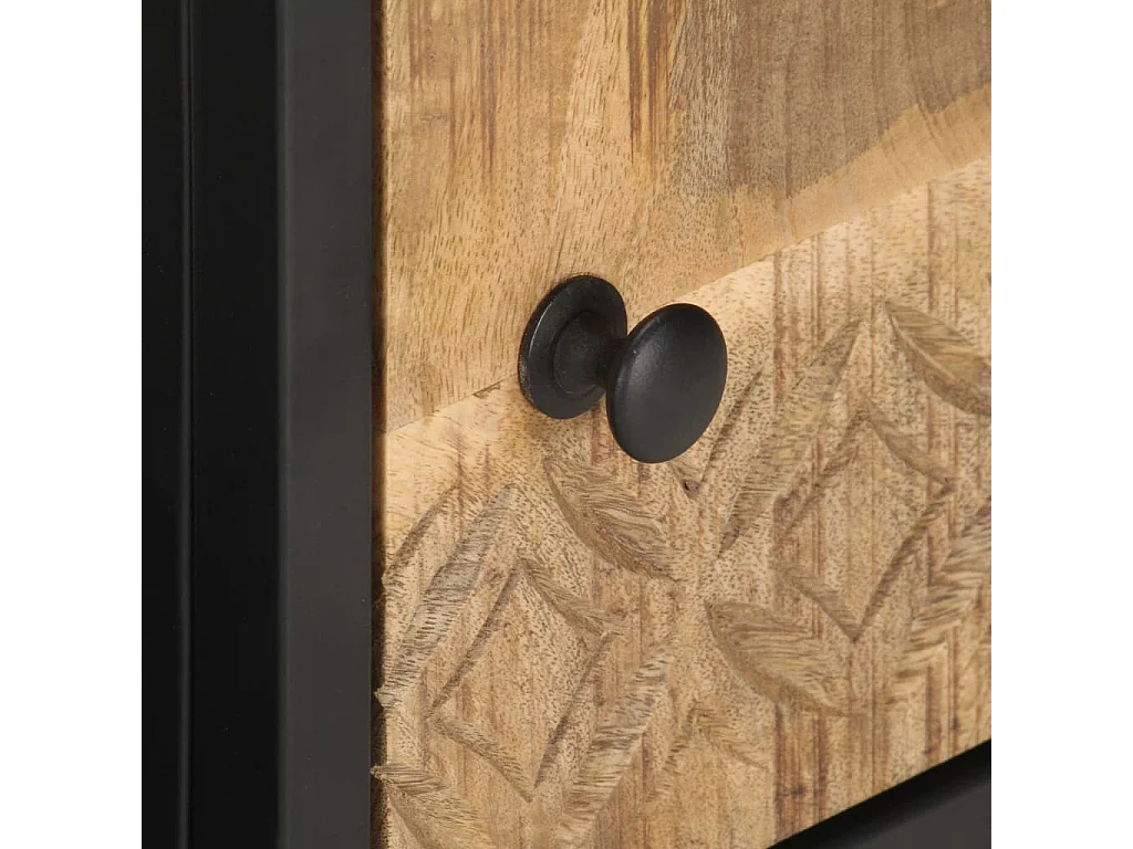 Meuble TV avec porte sculptée 90x30x40 cm Bois de manguier brut