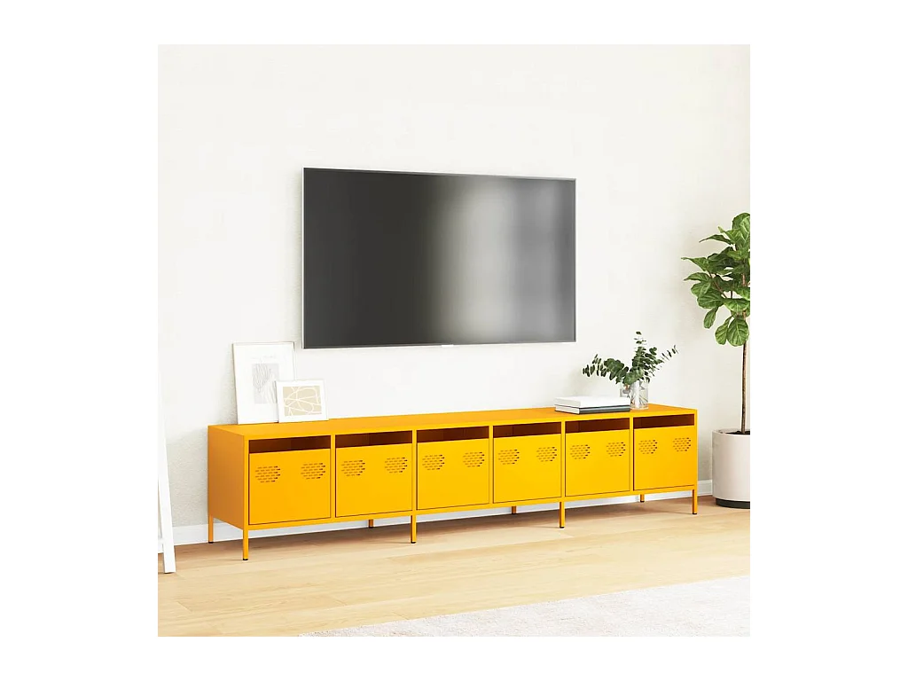 Mueble de TV amarillo mostaza 202x39x43,5 cm acero laminado en frío