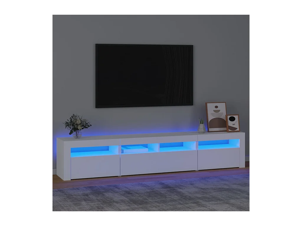 Meuble TV avec lumières LED Blanc 210x35x40 cm