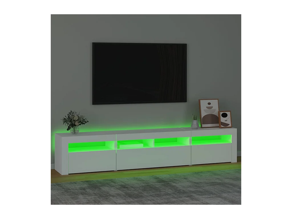 Meuble TV avec lumières LED Blanc 210x35x40 cm