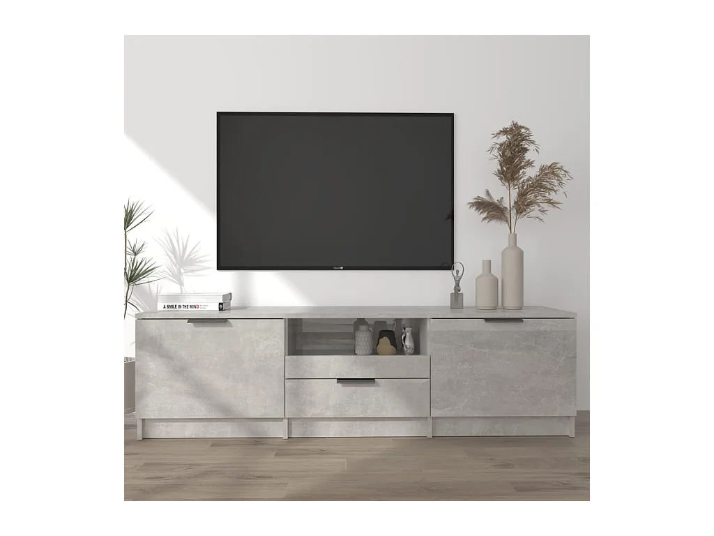 Meuble TV gris béton 140x35x40 cm bois d'ingénierie