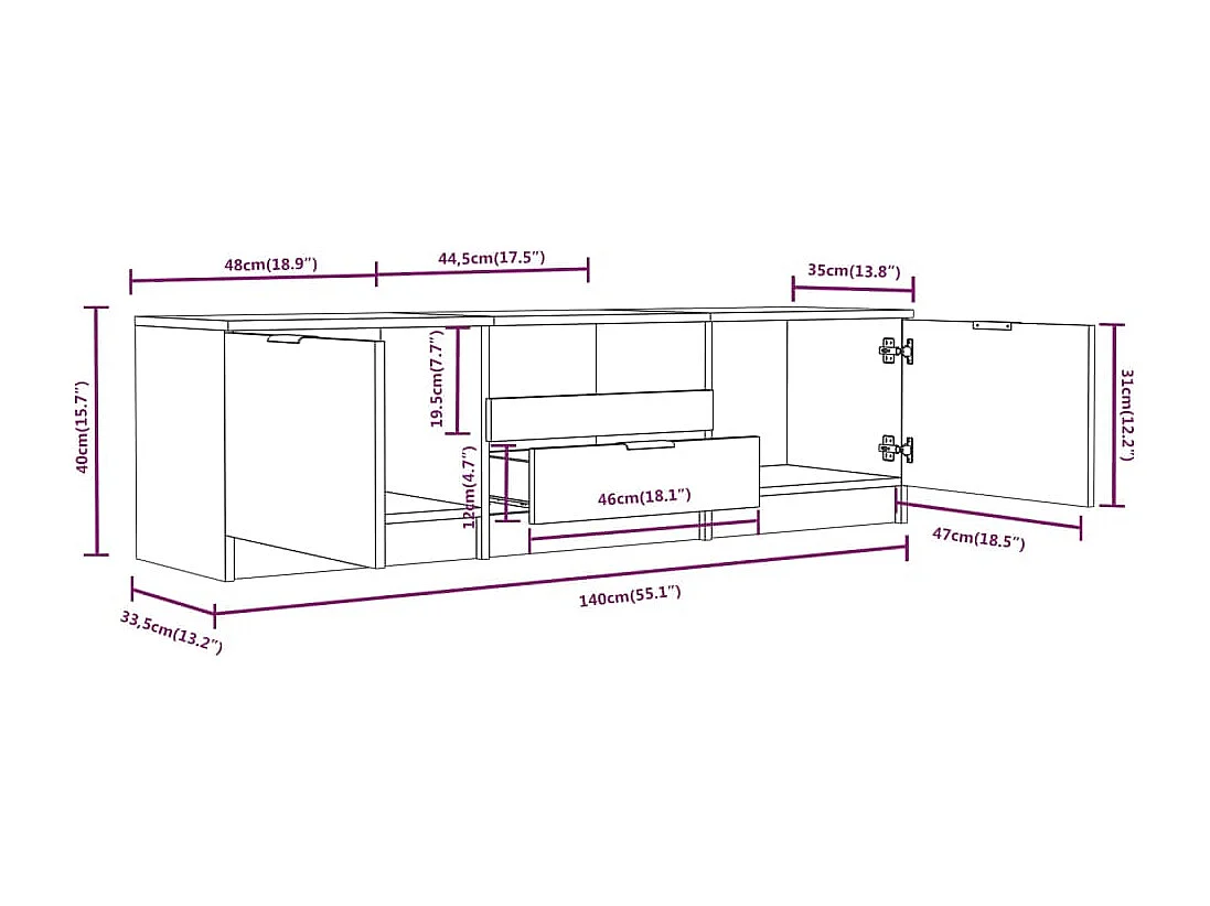 Mueble de TV gris hormigón 140x35x40 cm madera de ingeniería