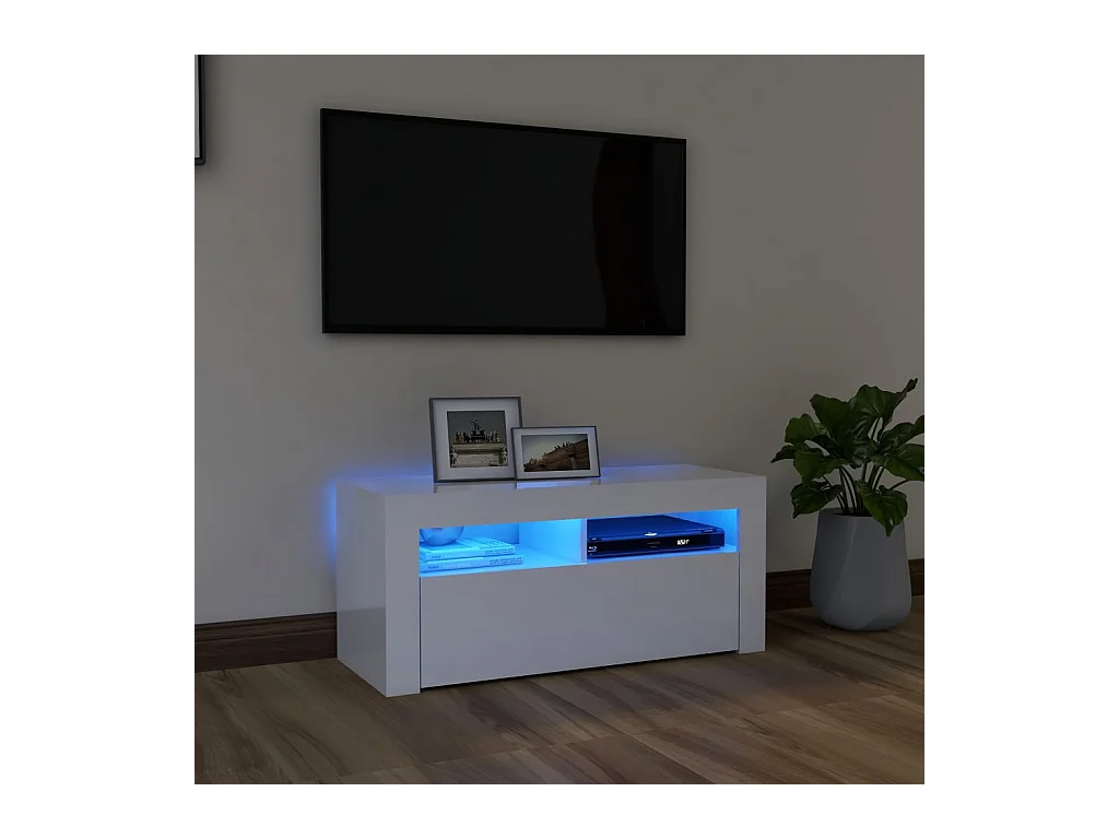 Meuble TV avec lumières LED blanc brillant 90x35x40 cm