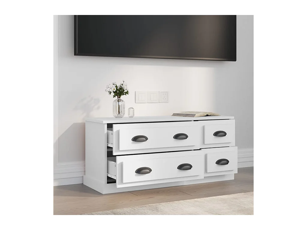 Meuble TV blanc 100x35,5x45 cm bois d'ingénierie