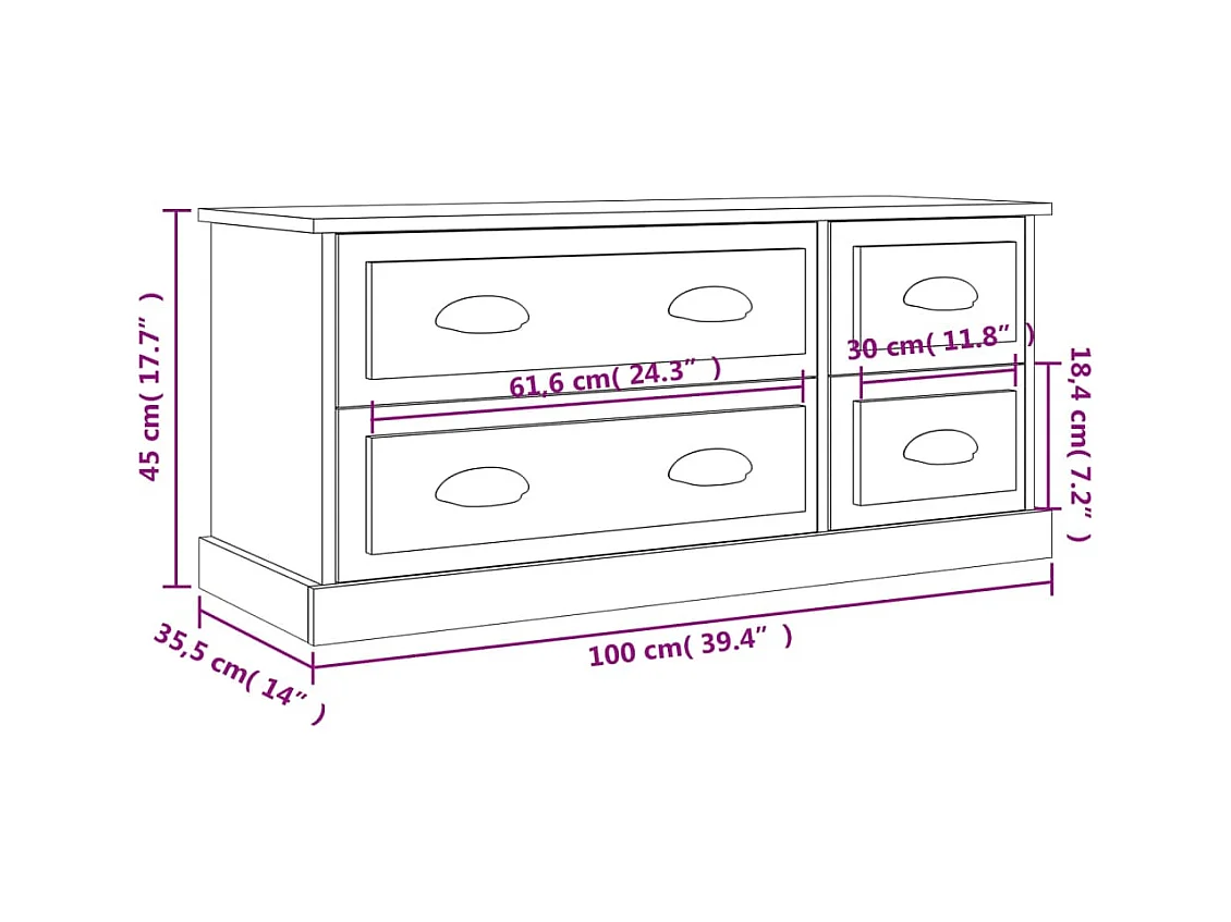 Meuble TV blanc 100x35,5x45 cm bois d'ingénierie
