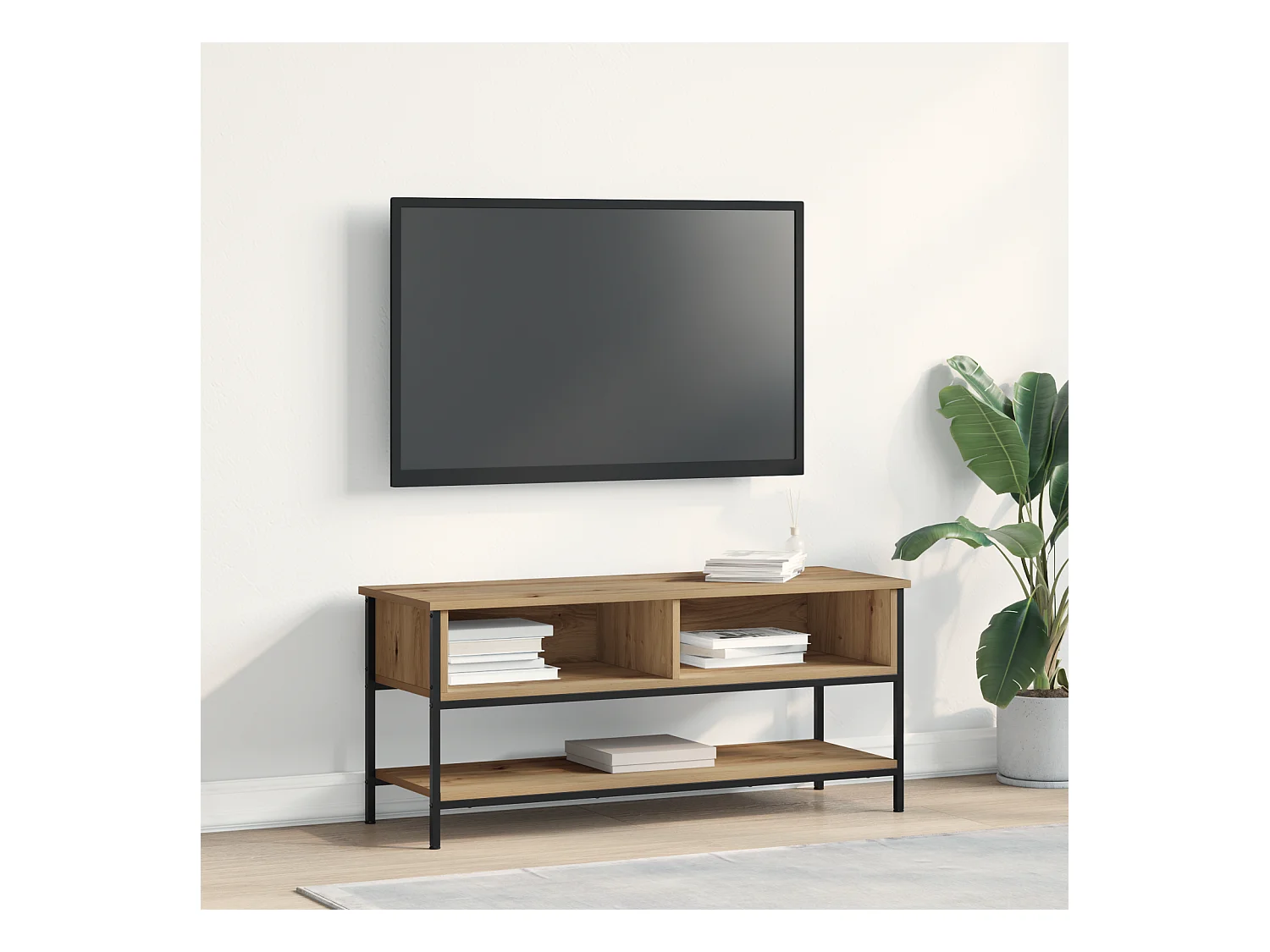 100x35x45 cm Artisan eikenhouten tv-kast in bewerkt hout en staal