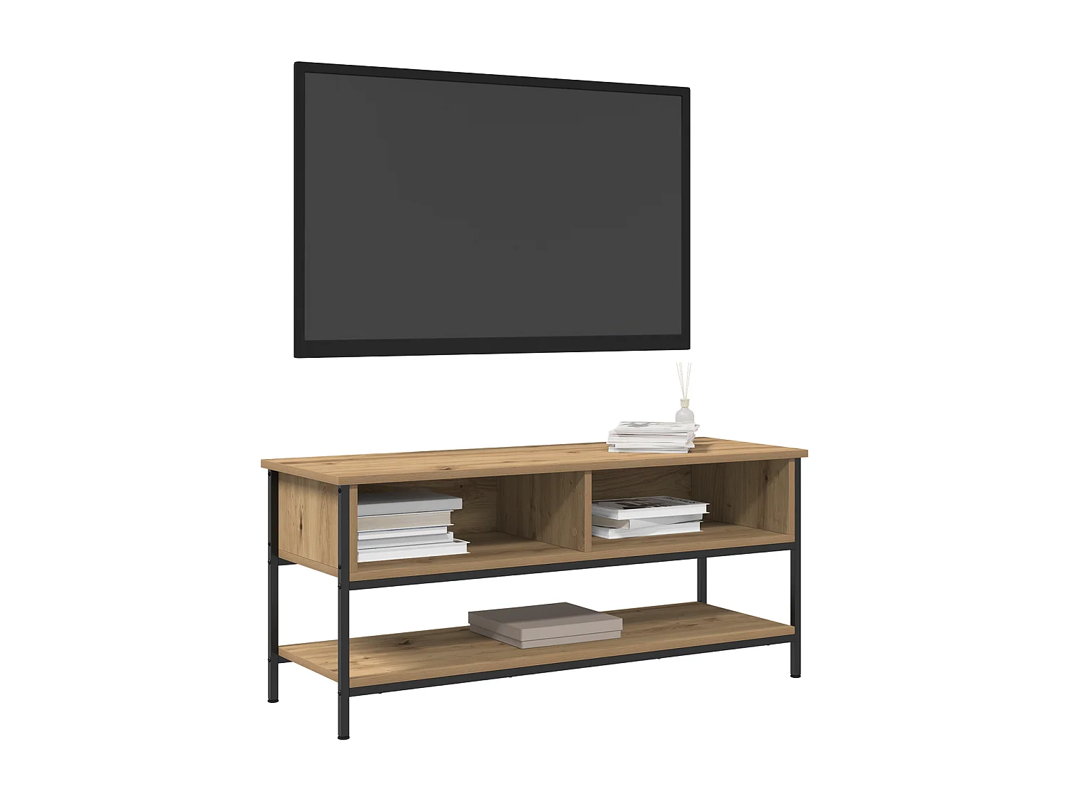 100x35x45 cm Artisan eikenhouten tv-kast in bewerkt hout en staal