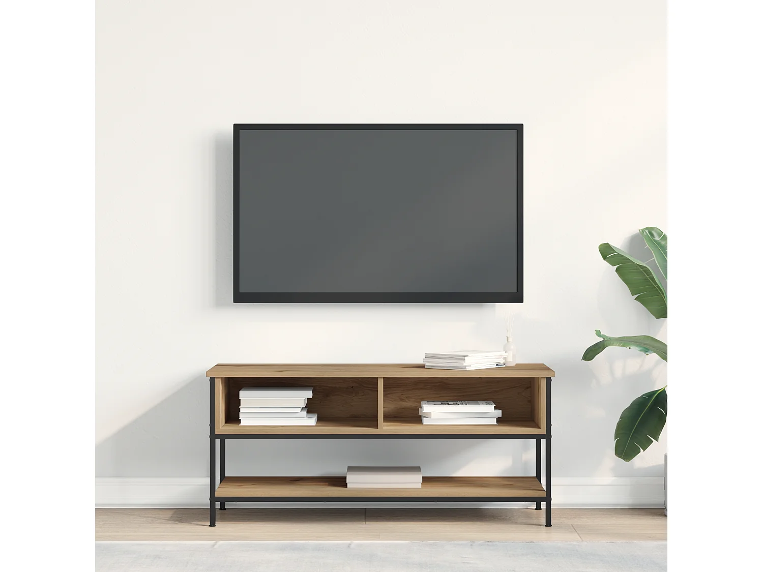 100x35x45 cm Artisan eikenhouten tv-kast in bewerkt hout en staal
