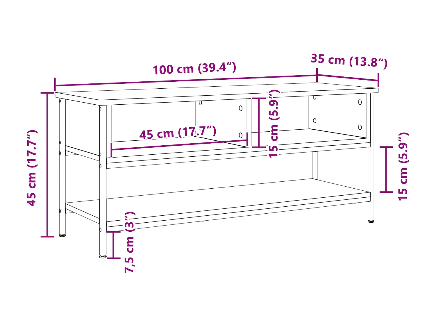 Mobile TV Artisan Oak 100x35x45 cm in legno ingegnerizzato e acciaio