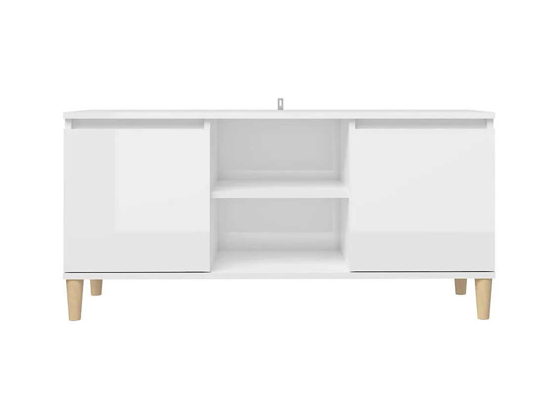 Meuble TV avec pieds en bois Blanc brillant 103,5x35x50 cm
