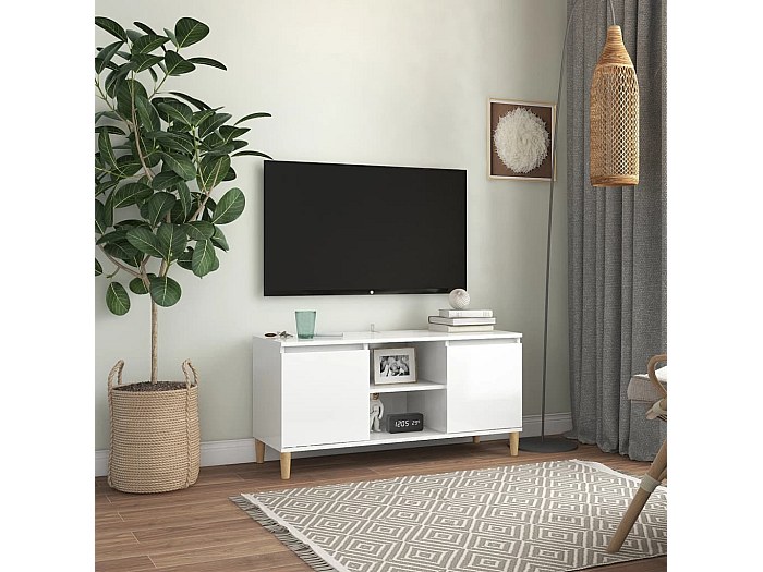 Mobile TV VidaXL Bianco Lucido In Truciolato, 146,5x35x50 Cm, Con 4 Ante E Struttura Modulare Componibile A Destra O Sinistra