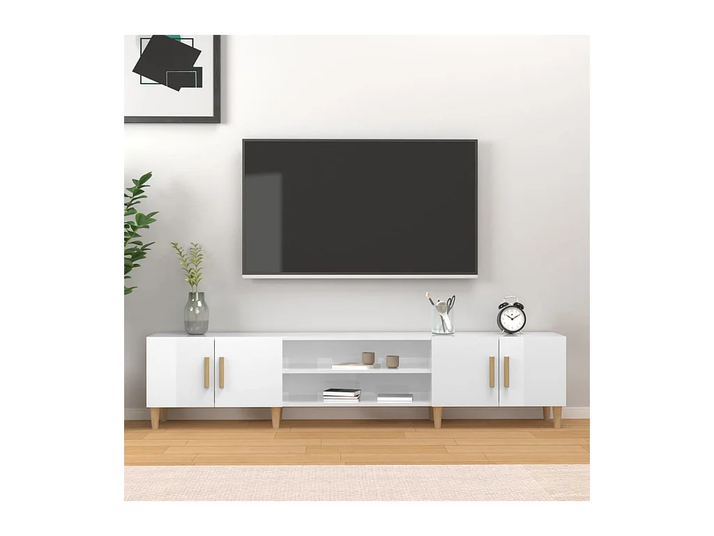 Meuble TV blanc brillant 180x31,5x40 cm bois d'ingénierie