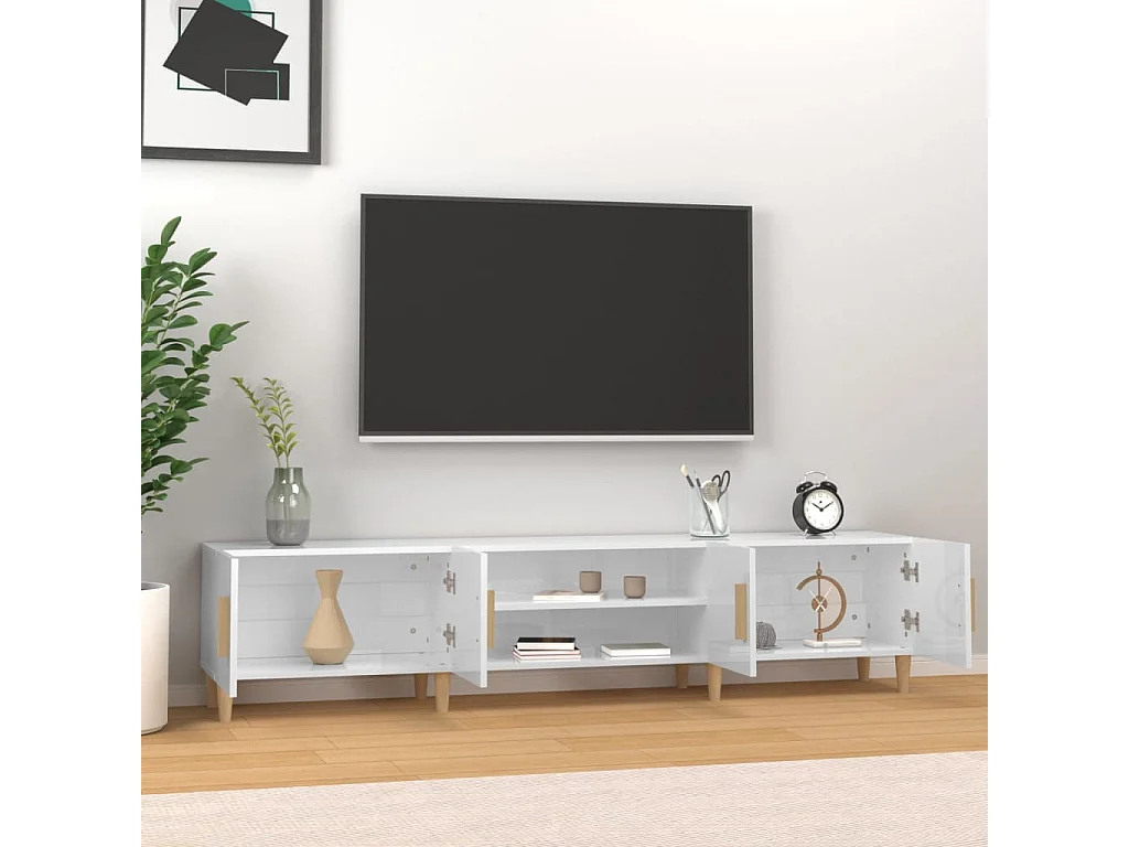 Meuble TV blanc brillant 180x31,5x40 cm bois d'ingénierie