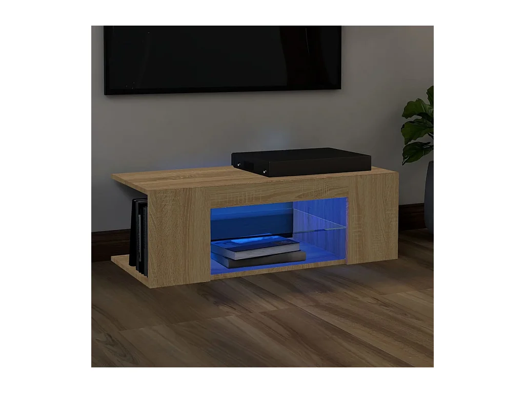 Mobile TV con luci LED Rovere Sonoma 90x39x30 cm