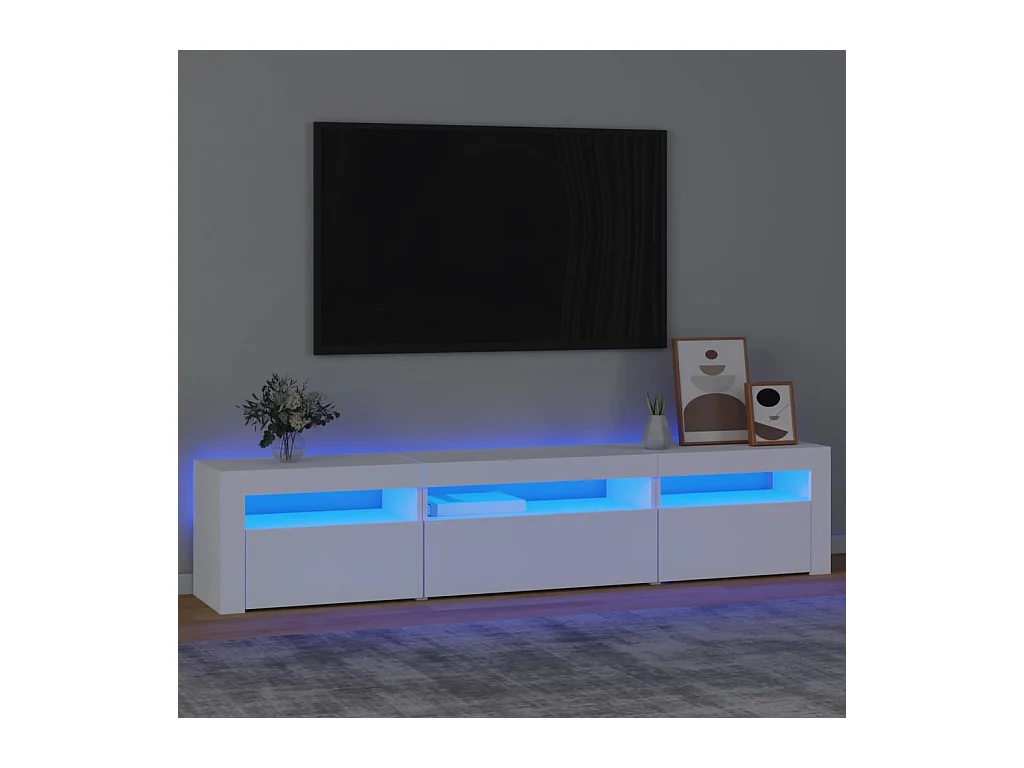 Meuble TV avec lumières LED Blanc 195x35x40 cm