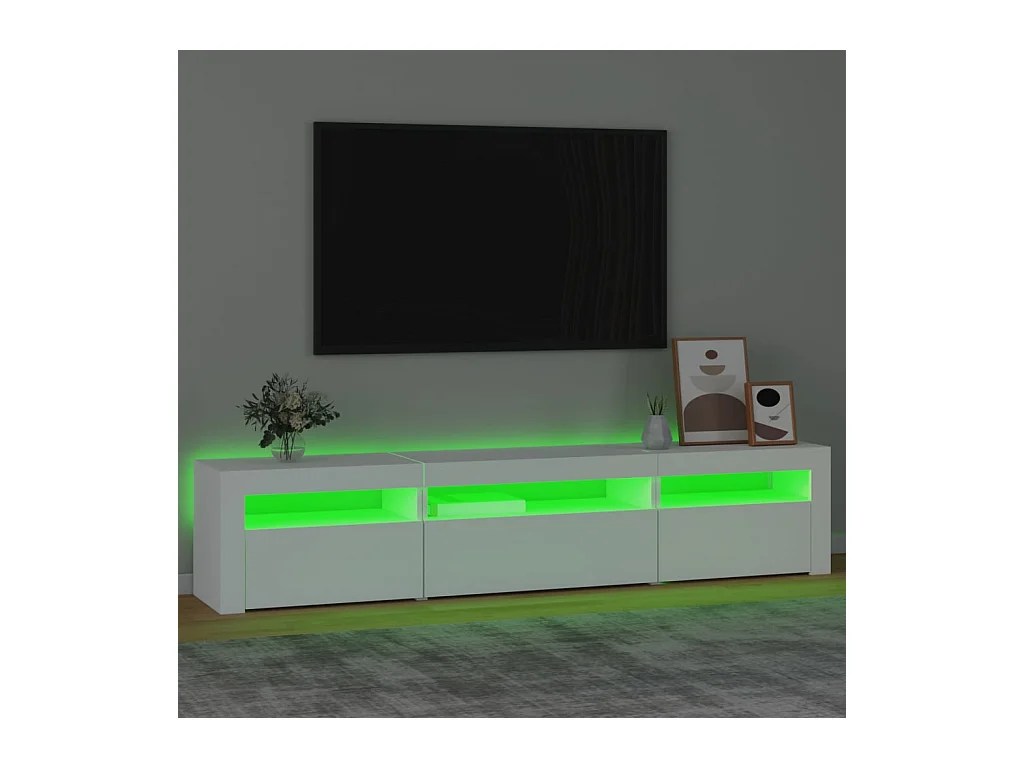 Meuble TV avec lumières LED Blanc 195x35x40 cm