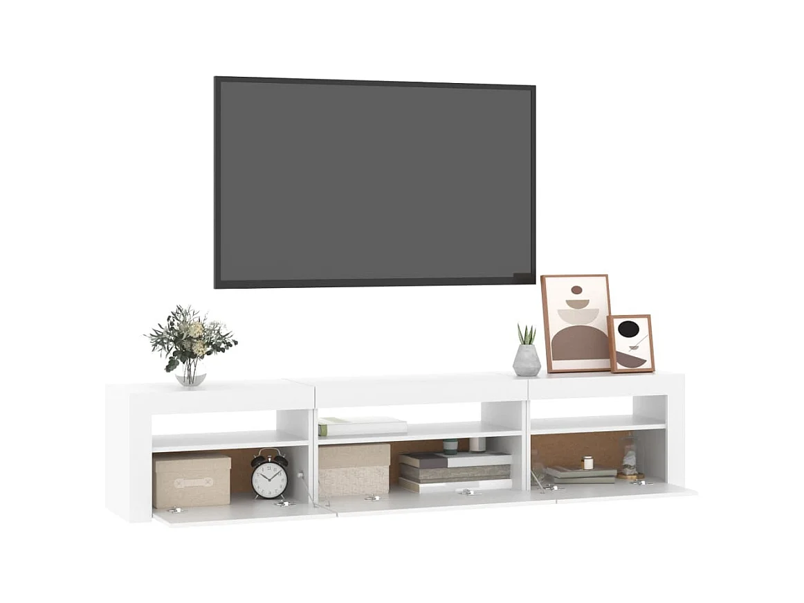 Meuble TV avec lumières LED Blanc 195x35x40 cm