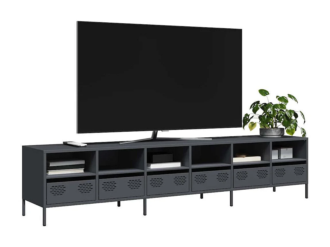 Meuble TV anthracite 202x39x43,5 cm acier laminé à froid
