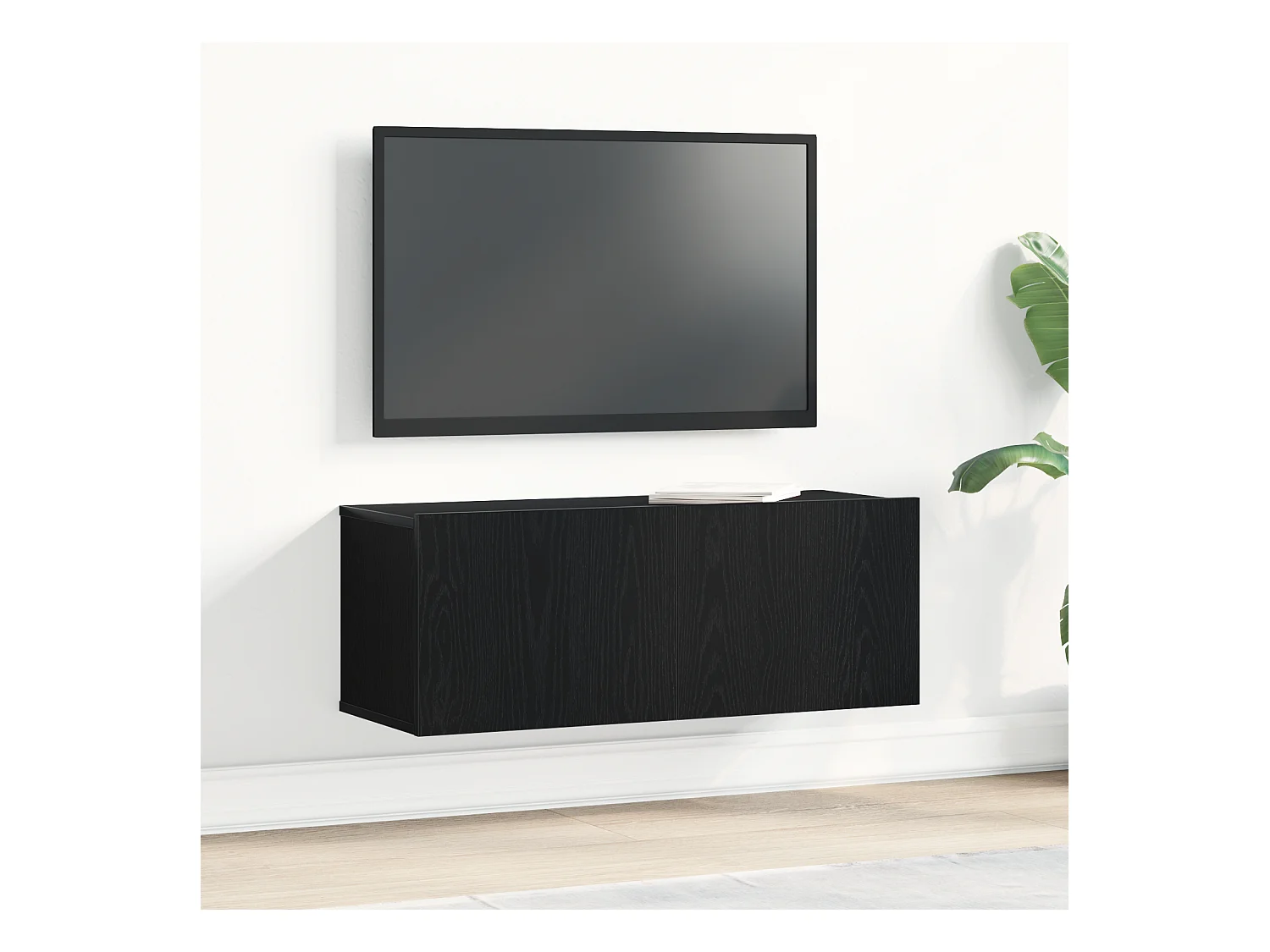 Meuble TV en Chêne Noir de 80x30x30 cm en Bois Agencé