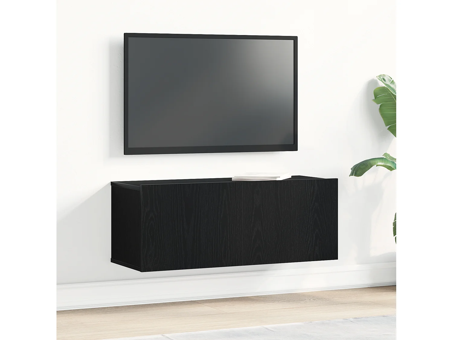 Meuble TV en Chêne Noir de 80x30x30 cm en Bois Agencé