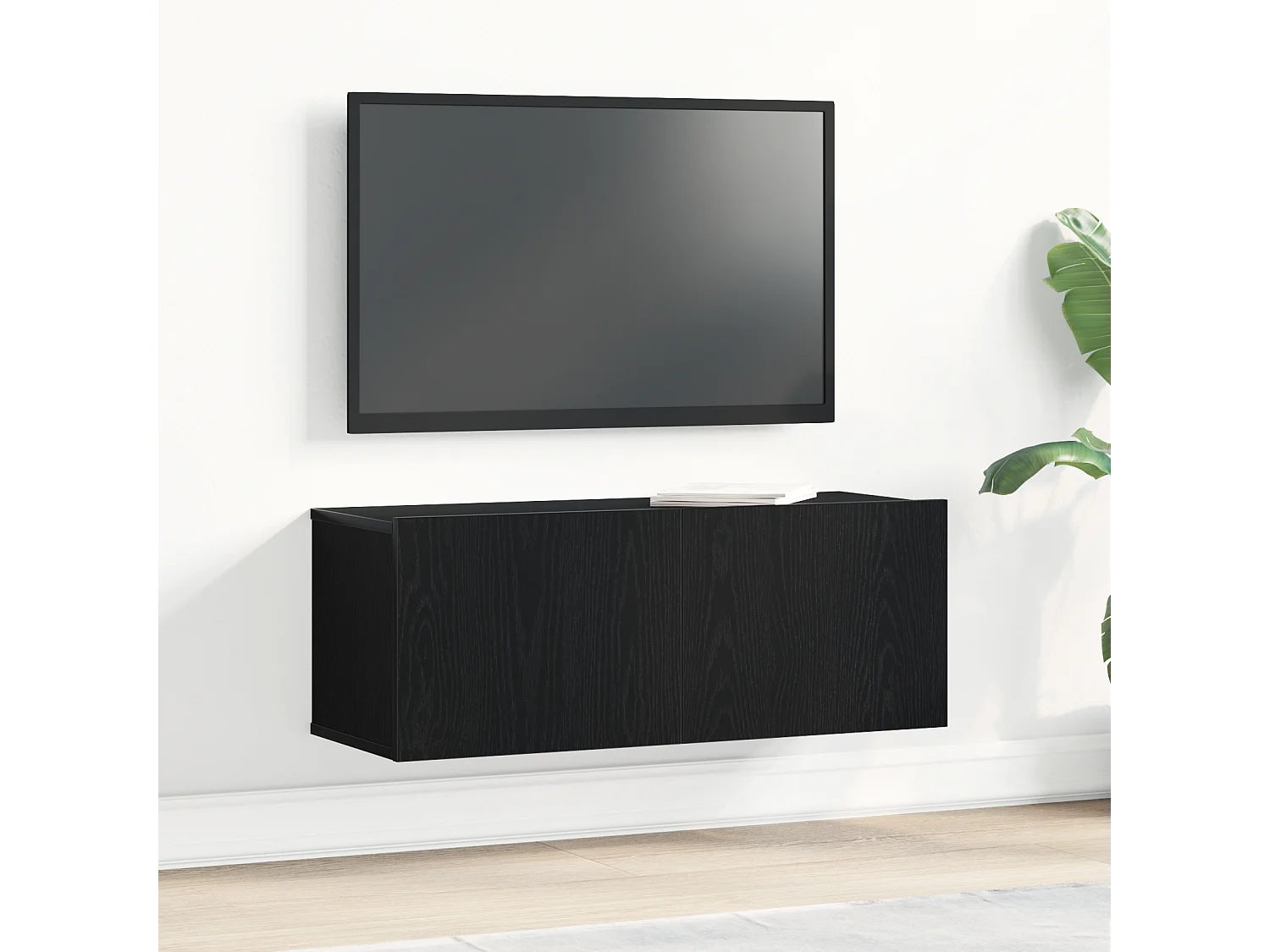 Meuble TV en Chêne Noir de 80x30x30 cm en Bois Agencé