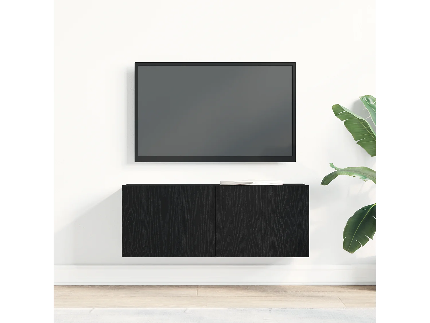 Meuble TV en Chêne Noir de 80x30x30 cm en Bois Agencé