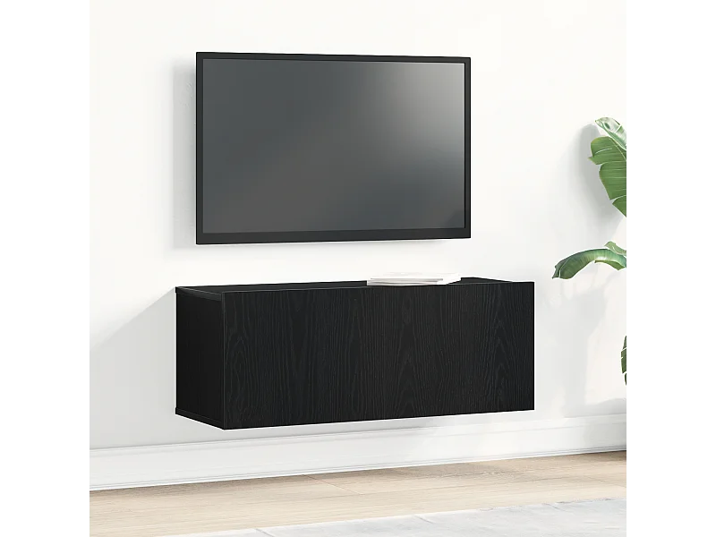 Mueble de TV de roble negro 80x30x30 cm en madera a juego