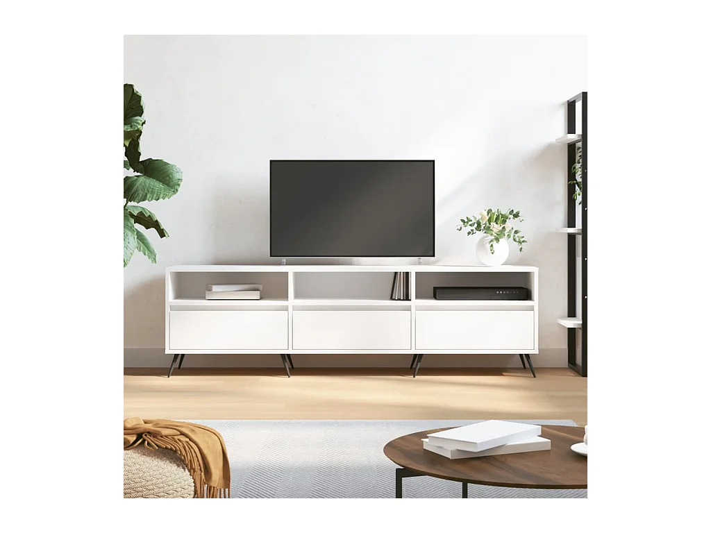 Meuble TV blanc 150x30x44,5 cm bois d'ingénierie
