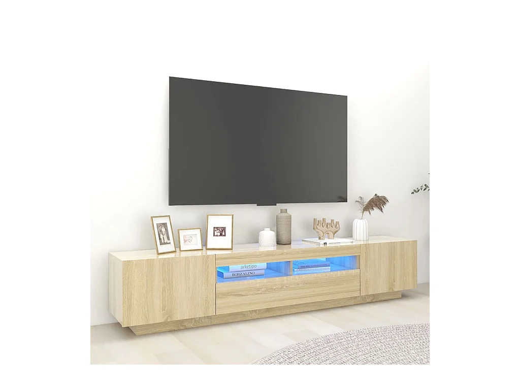 Meuble TV avec lumières LED Chêne sonoma 200x35x40 cm