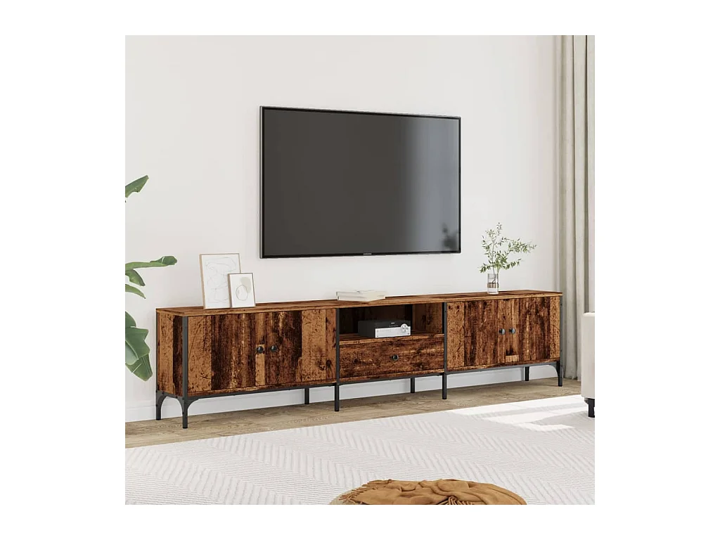 Meuble TV avec tiroir vieux bois 200x25x44 cm bois d'ingénierie