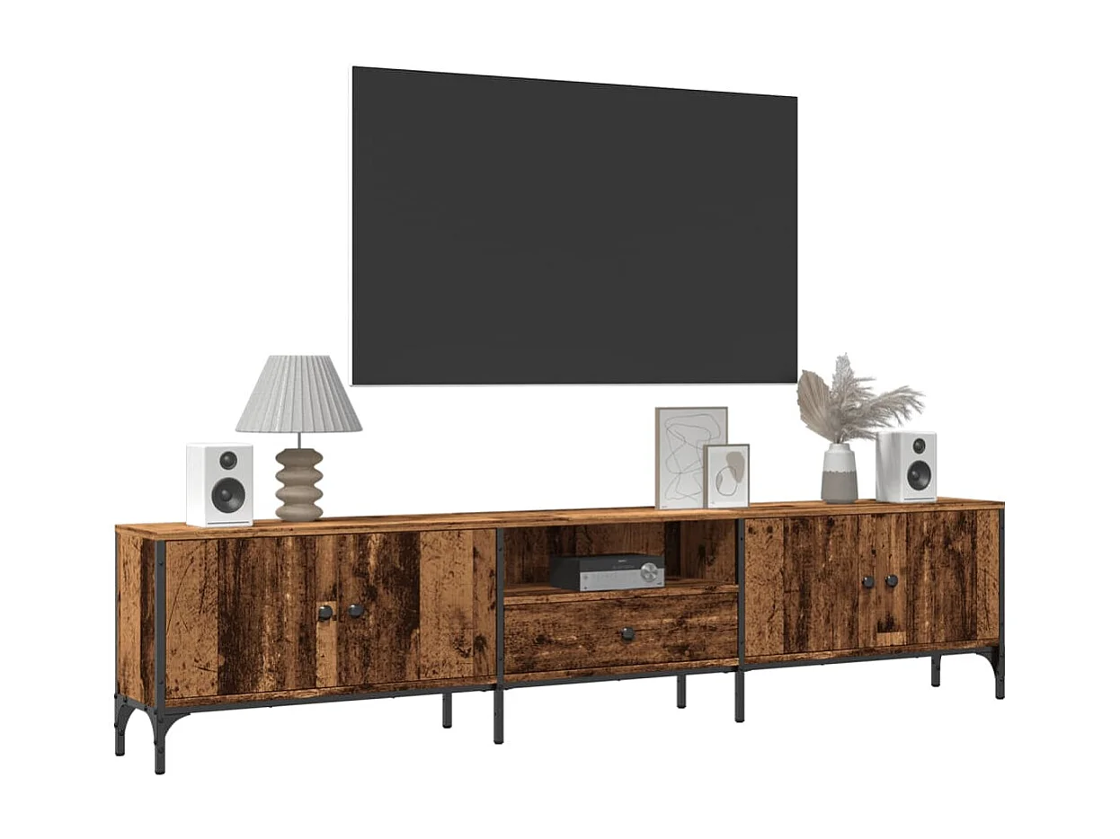 Meuble TV avec tiroir vieux bois 200x25x44 cm bois d'ingénierie