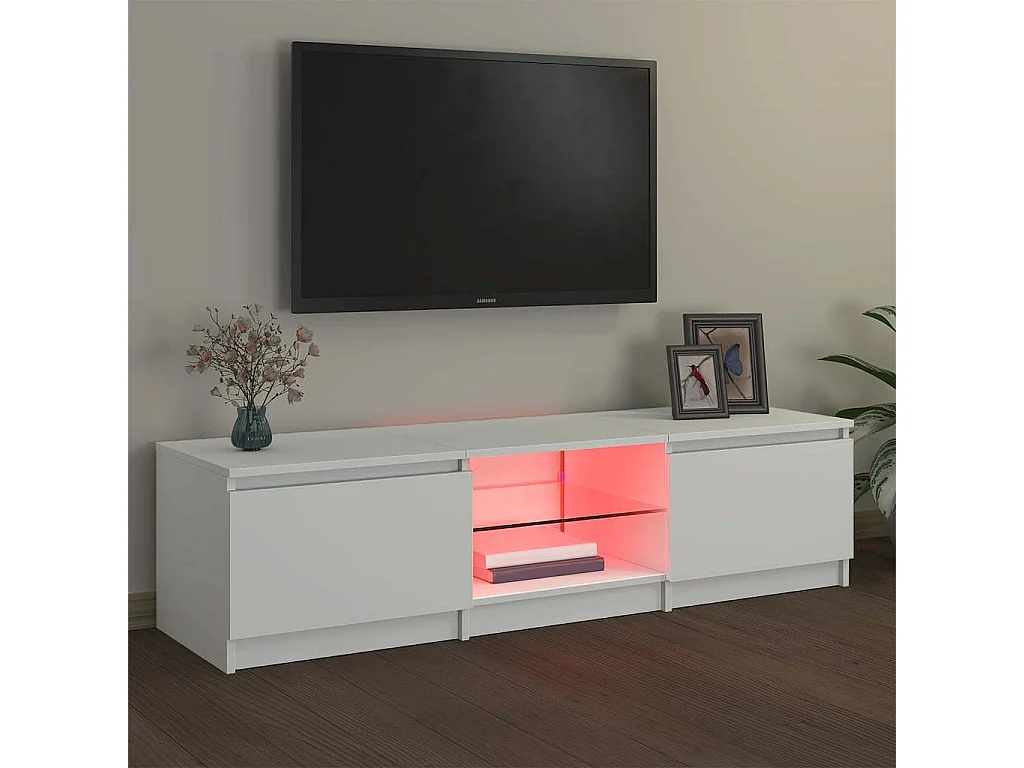 Meuble TV avec lumières LED blanc 140x40x36 cm