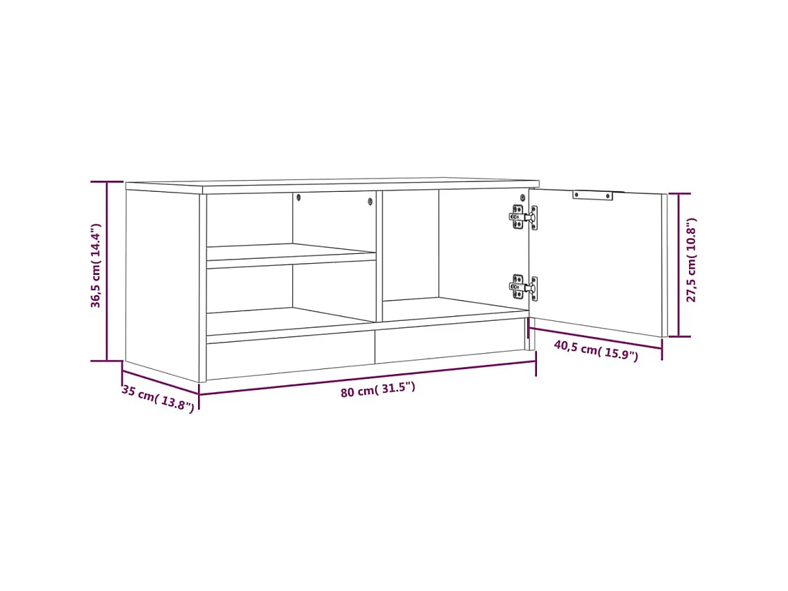 Meuble TV Noir 80x35x36,5 cm Bois d'ingénierie