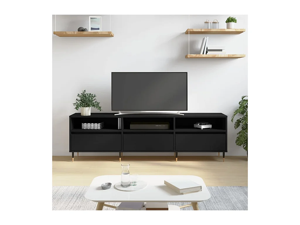 Meuble TV noir 150x30x44,5 cm bois d'ingénierie